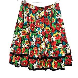 VTG Malco Modes Womens Prairie Skirt XL Black Floral Tier Ruffle Cottage Cowgirl